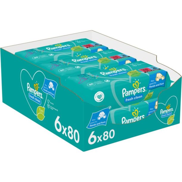 Pampers Fresh Clean XXL мокри почистващи кърпички за деца за чувствителна кожа 6x80 бр. на ниска цена