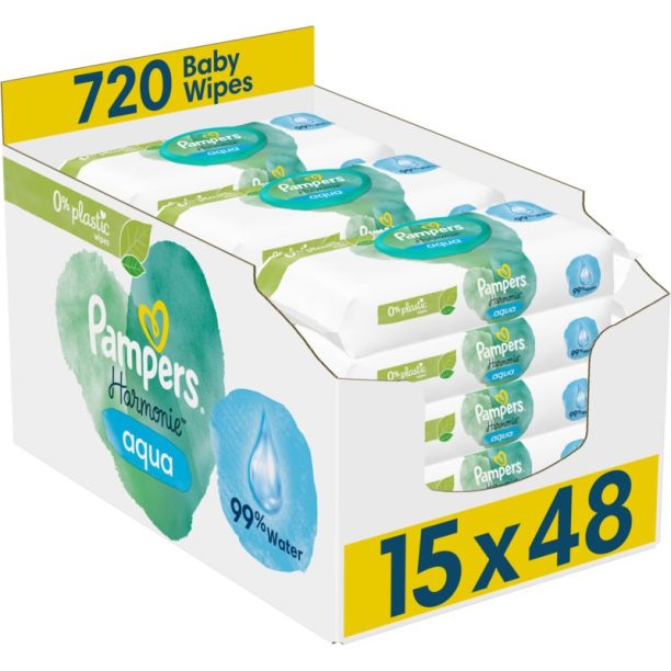 Pampers Harmonie Aqua мокри почистващи кърпички за деца 15x48 бр.