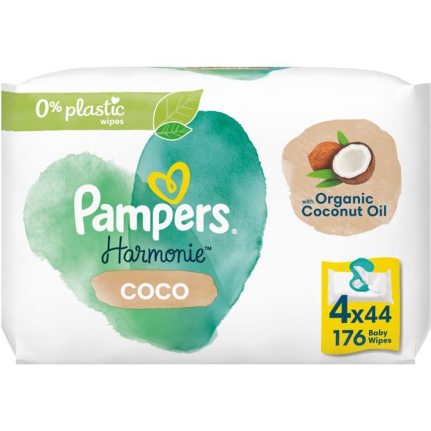 Pampers Harmonie Coconut Pure мокри почистващи кърпички за деца 4x44 бр. на ниска цена