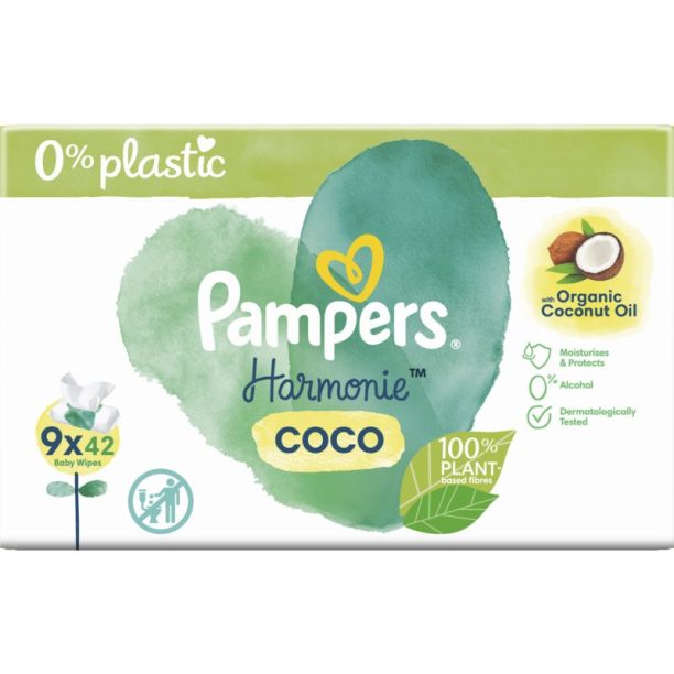 Pampers Harmonie Coconut Pure мокри почистващи кърпички за деца 9x42 бр.