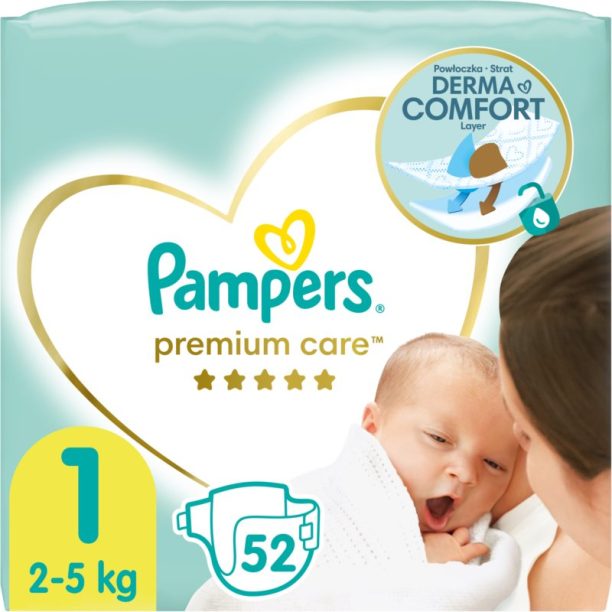 Pampers Premium Care Size 1 еднократни пелени 2-5kg 52 бр.