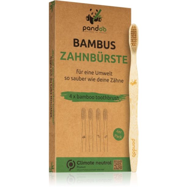 Pandoo Bamboo Toothbrush бамбукова четка за зъби Medium Soft 4 бр.