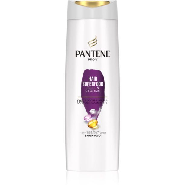 Pantene Hair Superfood Full & Strong шампоан  за подхранване и блясък 400 мл.