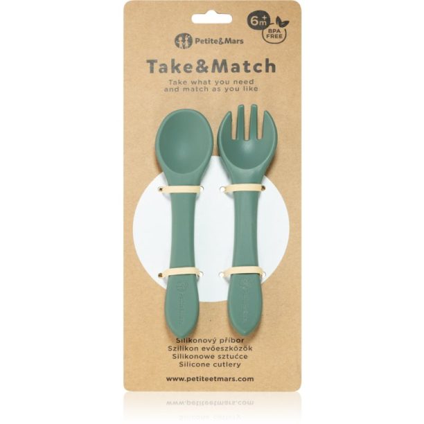 Petite&Mars Take&Match Silicone Cutlery прибор Misty Green 6 m+ 2 бр.