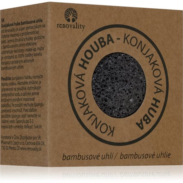 Renovality Konjac mushroom bamboo charcoal почистваща гъбичка за проблемна кожа 7x4 см