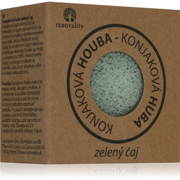 Renovality Konjac mushroom green tea почистваща гъбичка за проблемна кожа 7x4 см