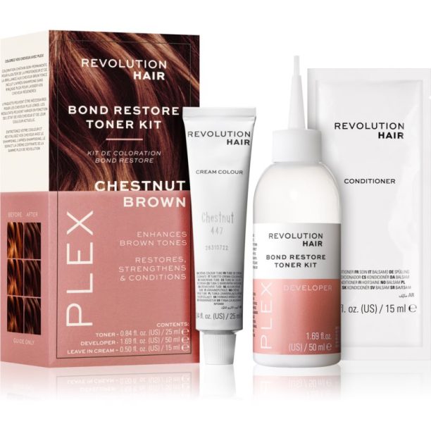 Revolution Haircare Plex Bond Restore Kit комплект за подчертаване на цвета на косата цвят Chestnut Brown на ниска цена