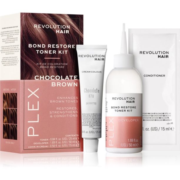 Revolution Haircare Plex Bond Restore Kit комплект за подчертаване на цвета на косата цвят Chocolate Brown на ниска цена