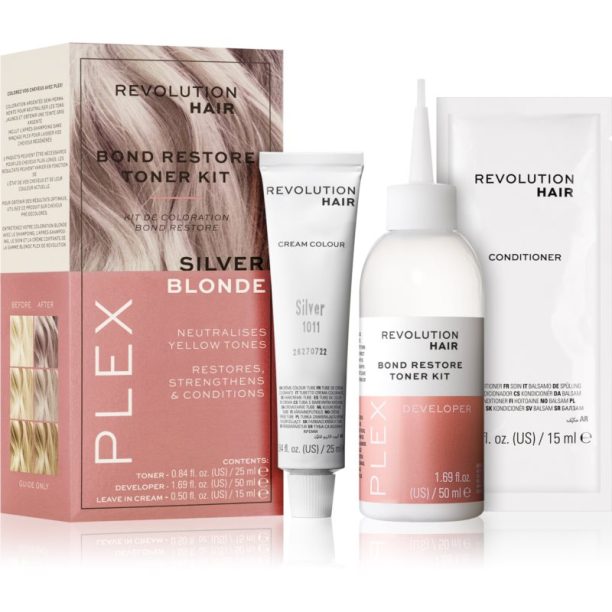 Revolution Haircare Plex Bond Restore Kit комплект за подчертаване на цвета на косата цвят Silver Blonde на ниска цена