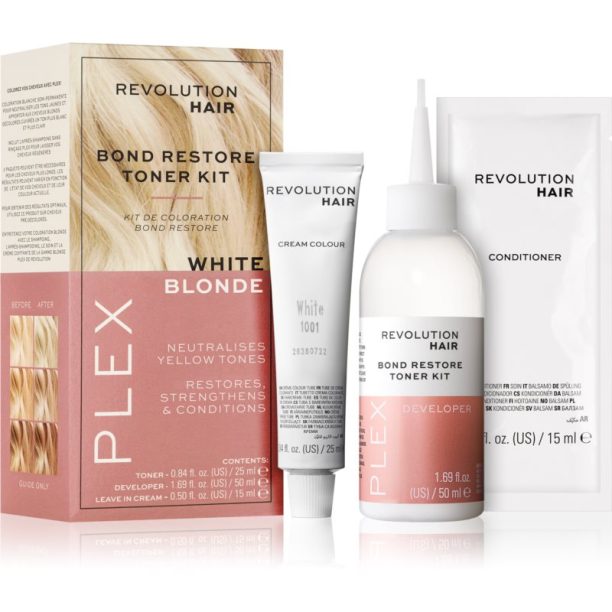 Revolution Haircare Plex Bond Restore Kit комплект за подчертаване на цвета на косата цвят White Blonde на ниска цена