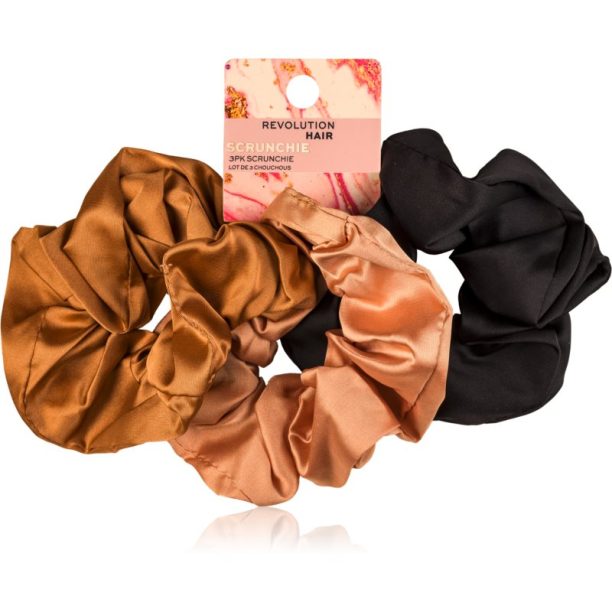 Revolution Haircare Satin Scrunchie ластици за коса цвят Black/Blush/Nude 3 бр.