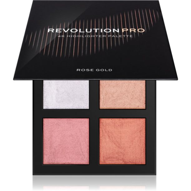 Revolution PRO 4K Highlighter Palette палитра с озарители цвят Rose Gold 4 x 4 гр.