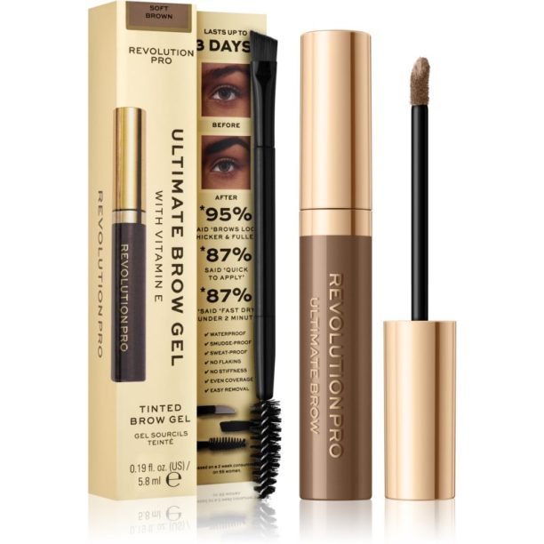 Revolution PRO Ultimate Brow Gel фиксиращ гел за вежди цвят Soft Brown 5