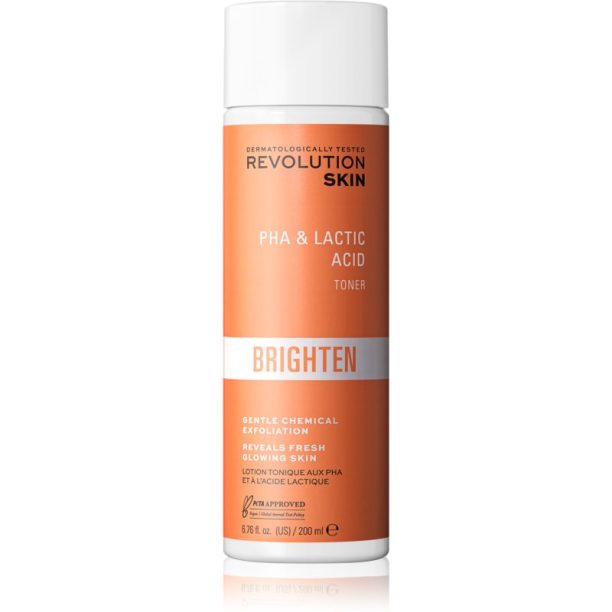 Revolution Skincare Brighten PHA & Lactic Acid нежен ексфолиращ тоник за суха и чувствителна кожа 200 мл.