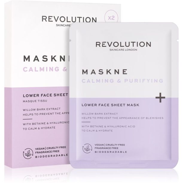 Revolution Skincare Maskcare Maskne Calming & Purifying дълбоко регенерираща маска за чувствителна и раздразнена кожа 2 бр.