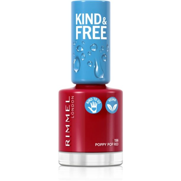 Rimmel Kind & Free лак за нокти цвят 156 Poppy Pop Red 8 мл.