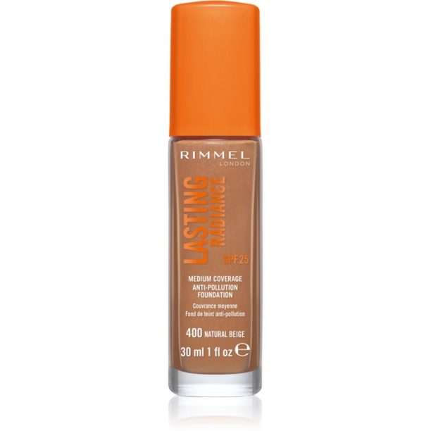 Rimmel Lasting Radiance озаряващ фон дьо тен SPF 25 цвят 400 Natural Beige 30 мл.