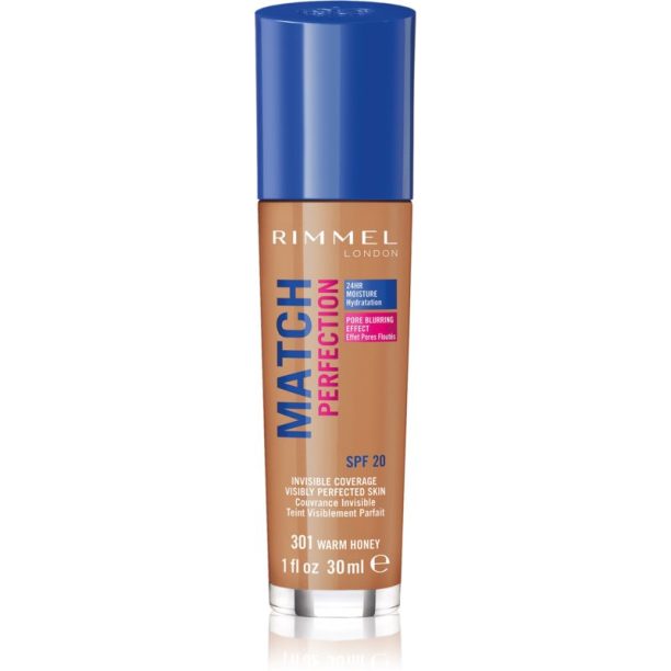 Rimmel Match Perfection течен фон дьо тен SPF 20 цвят 301 Warm Honey 30 мл. на ниска цена