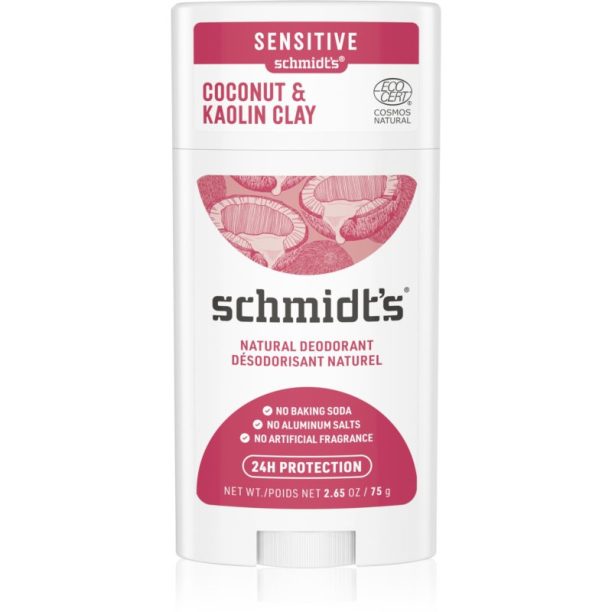 Schmidt's Coconut & Kaolin Clay дезодорант стик 24 часа 75 гр.