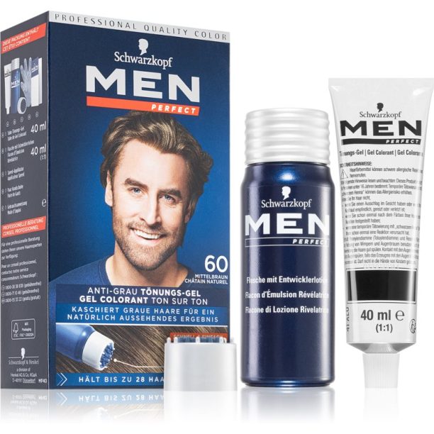 Schwarzkopf Men Perfect Anti-Grey Color Gel тониращ гел За коса за мъже 60 Natural Medium Brown