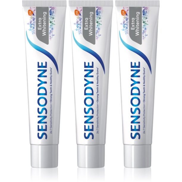 Sensodyne Extra Whitening избелваща паста за зъби с флуорид за чувствителни зъби 3x75 мл.