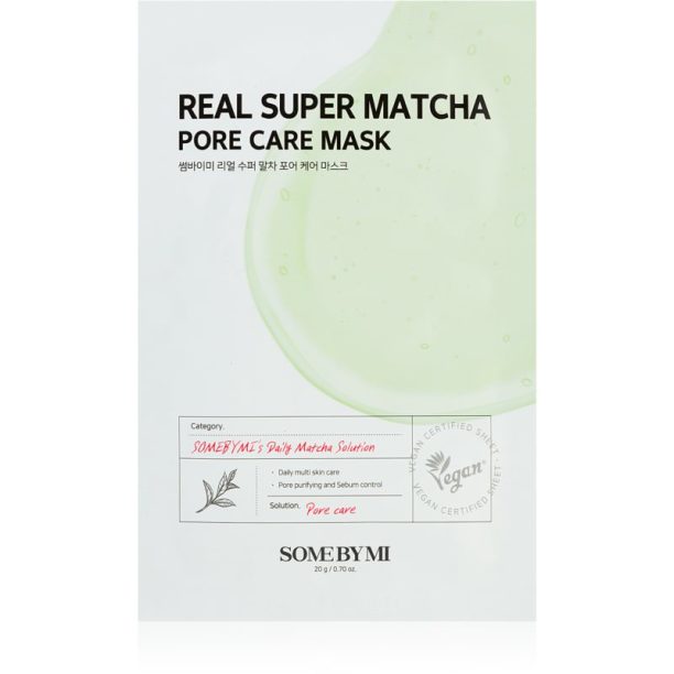 Some By Mi Daily Solution Super Matcha Pore Care подхранваща платнена маска за стягане на порите и матов ефект 20 гр.