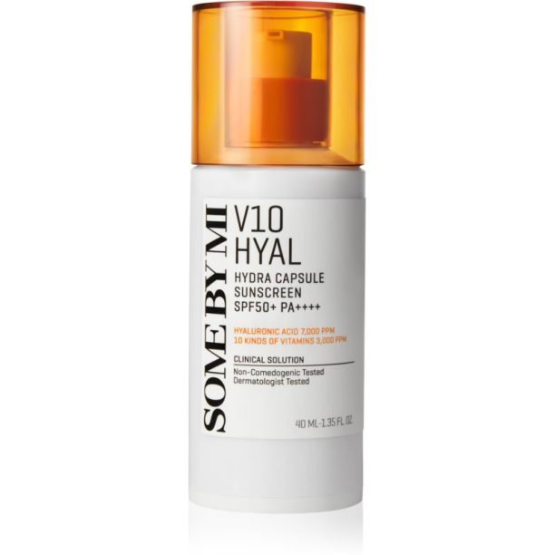 Some By Mi V10 Hyal Hydra Capsule Sunscreen защитен крем за чувствителна и нетолерантна кожа на лицето SPF 50+ 40 мл.