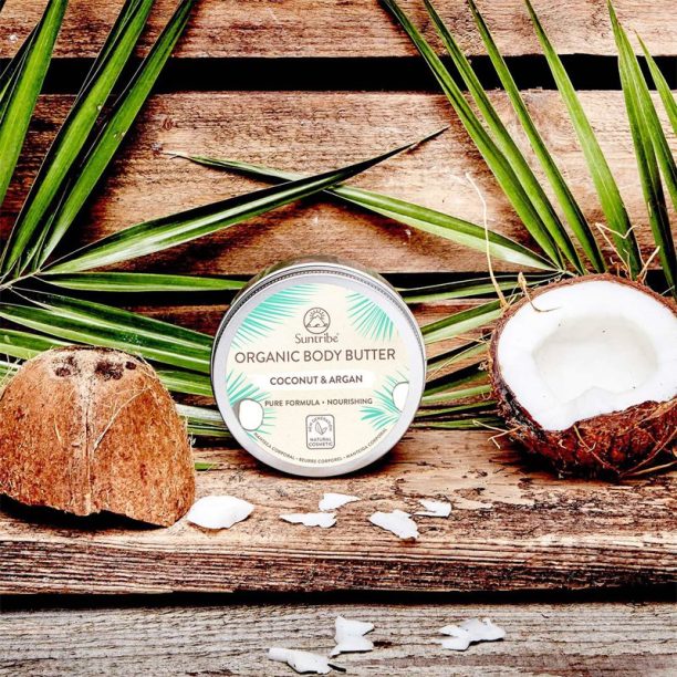 Organic Body Butter Coconut & Argan Suntribe Organic Body Butter Coconut & Argan интензивно хидратиращо масло за тяло за суха кожа 150 мл. - оригинален продукт