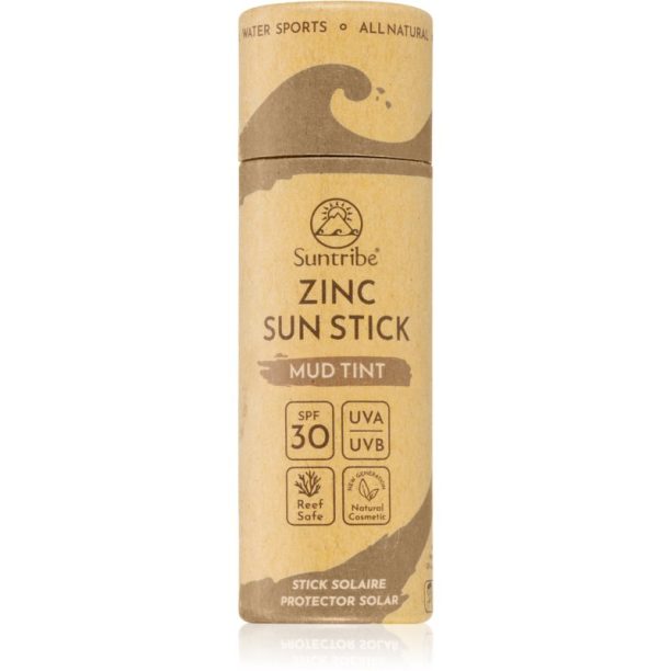 Suntribe Sports Zinc Stick минерална защитна пръчица за чувствителни места SPF 30 Mud Tint 30 гр. на ниска цена