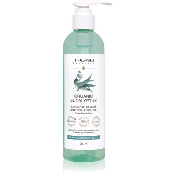 T-LAB Organics Eucalyptus Sebum Control & Volume Shampoo шампоан за мазен скалп с успокояващ ефект мл.