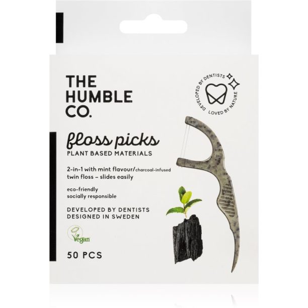 The Humble Co. Floss Picks клечки за зъби Charcoal 50 бр.