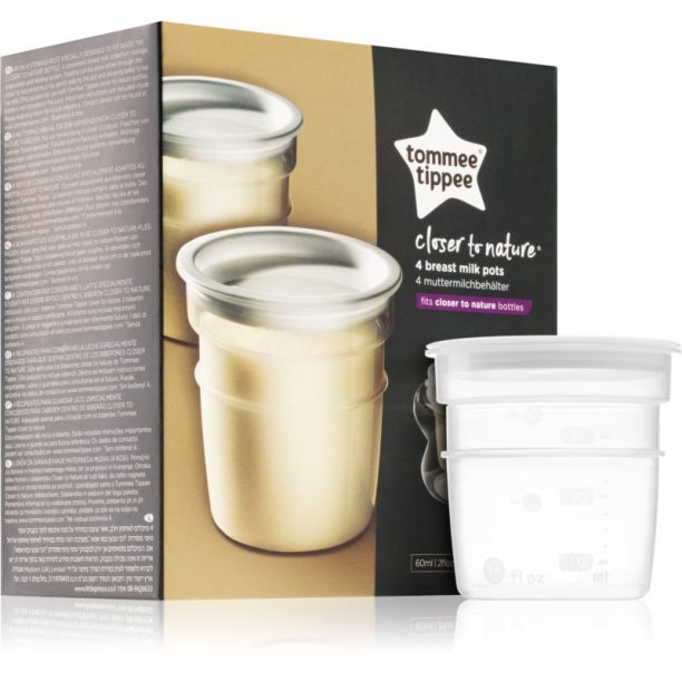 Tommee Tippee Closer To Nature Breast Milk Pots контейнери за съхранение на храни с капачка 0m+ 4 бр. на ниска цена