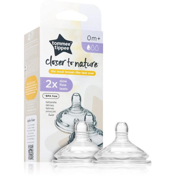 Tommee Tippee Closer To Nature Teat биберон за шише Slow Flow 0m+ 2 бр.