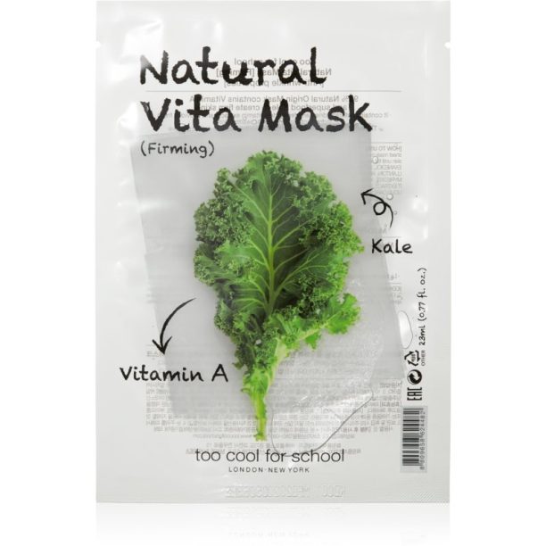 Too Cool For School Natural Vita Mask Firming Kale стягаща платнена маска за контурите на лицето 23 гр.