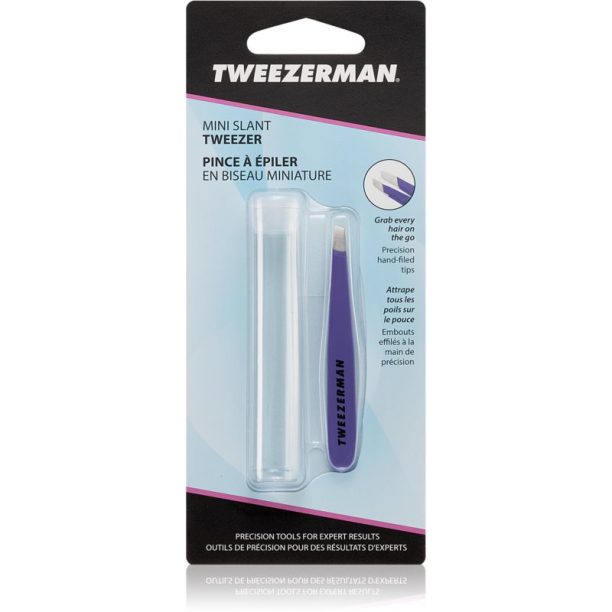 Tweezerman Mini Slant пинсета със скосен връх мини с калъфка за пътуване Lavender 1 бр. на ниска цена