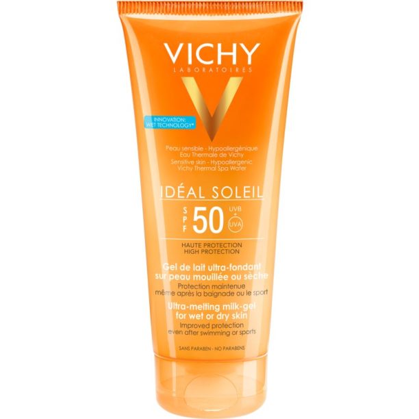 Vichy Idéal Soleil ултра-топящ млечен гел за влажна и суха кожа SPF 50 200 мл.