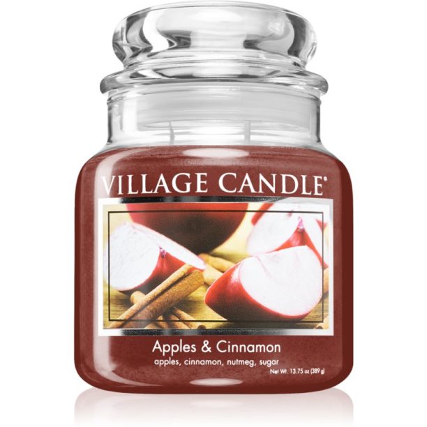 Village Candle Apples & Cinnamon ароматна свещ  (Glass Lid) 389 гр.