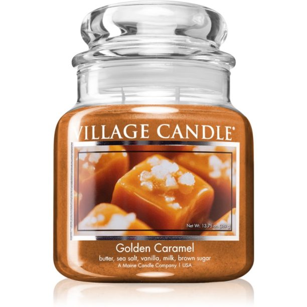 Village Candle Golden Caramel ароматна свещ (Glass Lid) 389 гр.