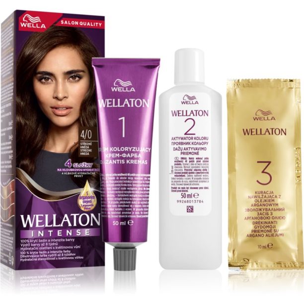 Wella Wellaton Intense перманентната боя за коса с арганово масло цвят 4/0 Medium Brown 1 бр.