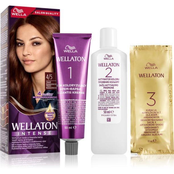 Wella Wellaton Intense перманентната боя за коса с арганово масло цвят 4/5 Addictive Mahogany 1 бр.