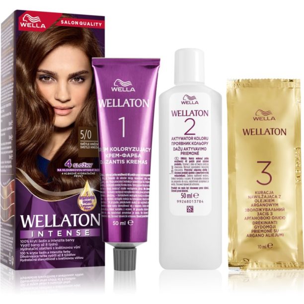 Wella Wellaton Intense перманентната боя за коса с арганово масло цвят 5/0 Light Brown 1 бр.