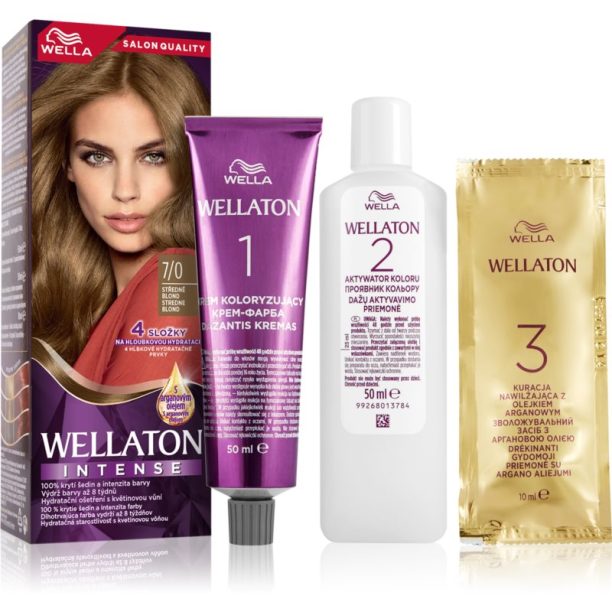 Wella Wellaton Intense перманентната боя за коса с арганово масло цвят 7/0 Medium Blonde 1 бр.