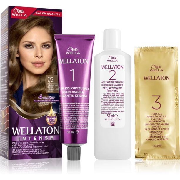 Wella Wellaton Intense перманентната боя за коса с арганово масло цвят 7/2 Matte Medium Blond 1 бр.