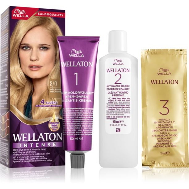 Wella Wellaton Intense перманентната боя за коса с арганово масло цвят 8/0 Light Blonde 1 бр.