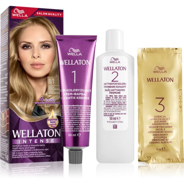 Wella Wellaton Intense перманентната боя за коса с арганово масло цвят 8/1 Light Ash Blonde 1 бр.