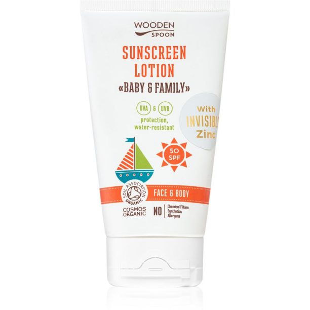 WoodenSpoon Baby & Family защитно слънцезащитно мляко за цялото семейство SPF 50 150 мл.