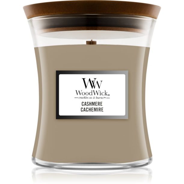 Woodwick Cashmere ароматна свещ с дървен фитил 275 гр.