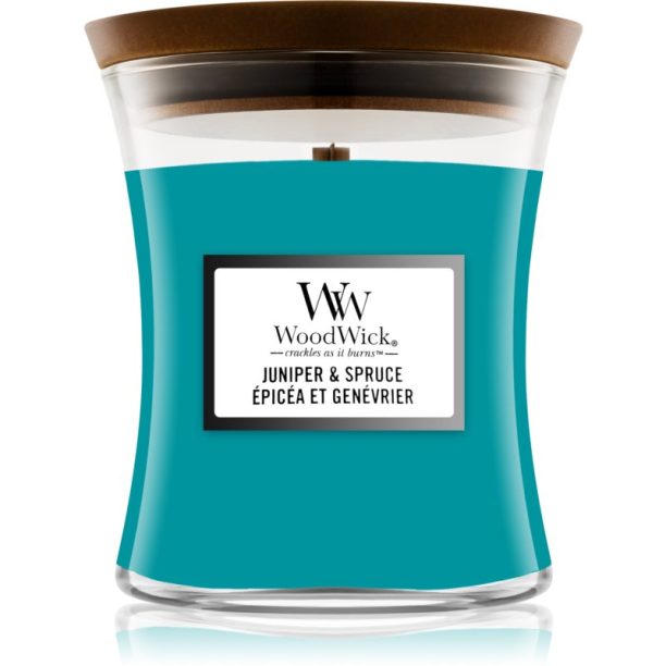 Woodwick Juniper & Spruce ароматна свещ с дървен фитил 275 гр.