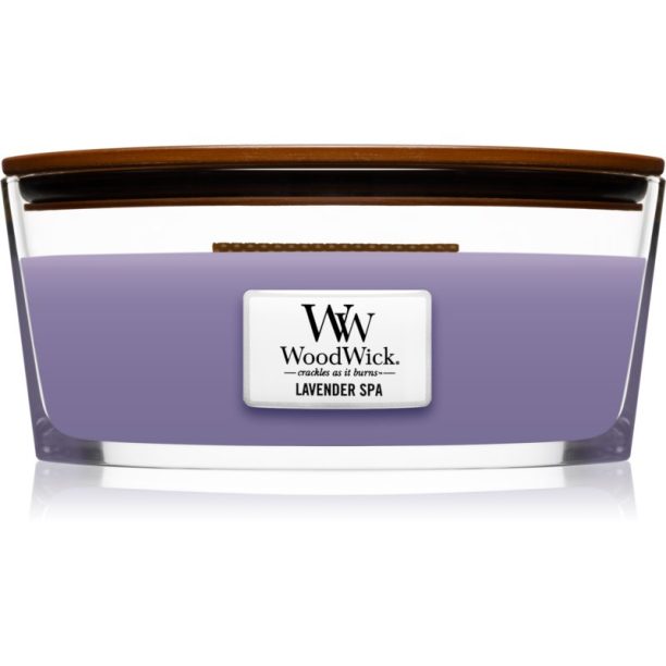 Woodwick Lavender Spa ароматна свещ  с дървен фитил (hearthwick) 453 гр.