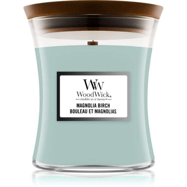 Woodwick Magnolia Birch ароматна свещ с дървен фитил 275 гр.